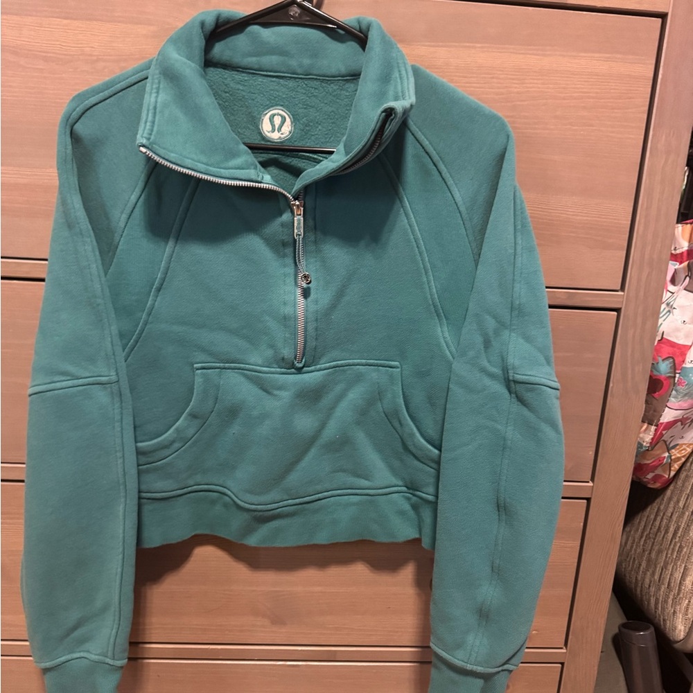 Lulu Lemon scuba crop Teal Half-Zip Pullover